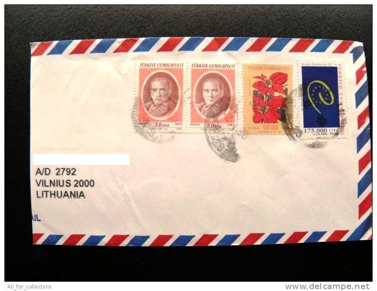 Cover Sent From Turkey To Lithuania On 1999, EU, Flowers Flora Ajans Turk - Lettres & Documents