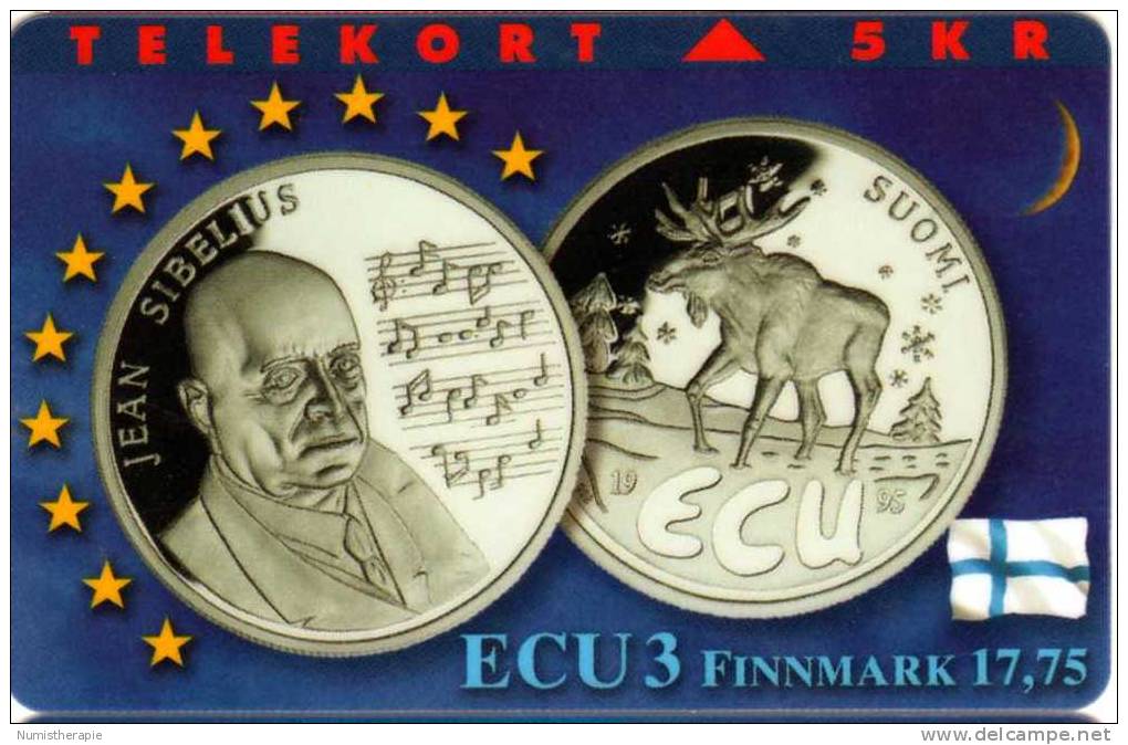 Teledanmark 5KR : Numistherapie Pièce ECU Finlandaise Suomi : Jean Sibelius - Sellos & Monedas