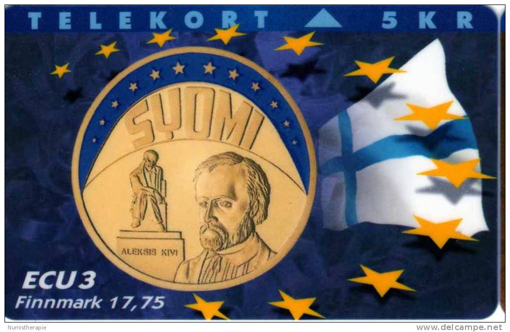 Teledanmark 5KR : Numistherapie Pièce ECU Finlandaise Suomi : Aleksis Kivi - Timbres & Monnaies