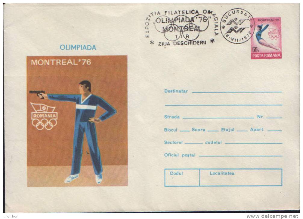 Romania-Postal Stationary Cover 1976-with Special Cancellation-Shooting, Gun Speed;De Tir, Pistolet Vitesse - Ete 1976: Montréal
