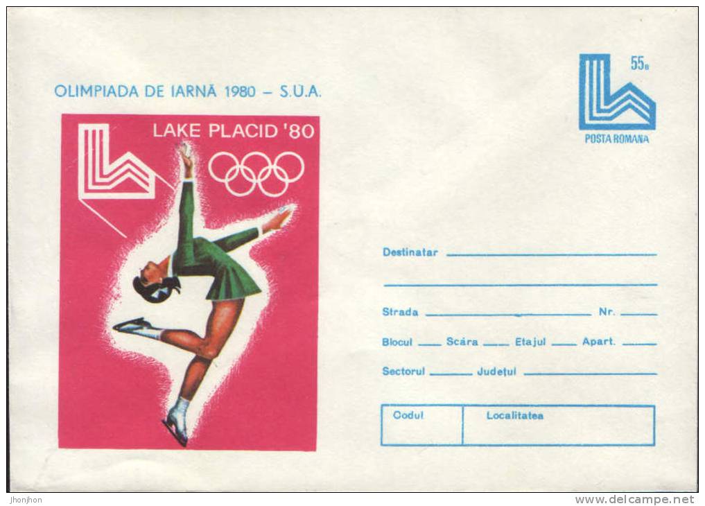 Romania-Postal Stationery Cover Unused 1980-Lake Placid-Figure Skating;patinage Artistique;Eiskunstlauf - Hiver 1980: Lake Placid
