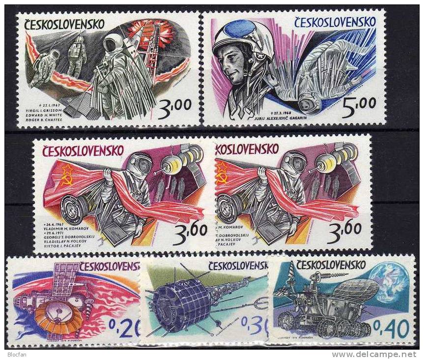 Abart Held Raumfahrt 1973 CSSR 2132/7 I Plus II ** 27€ USSR-Kosmonauten Error On The Stamp Space Set Of Tschechoslowakei - Variétés Et Curiosités