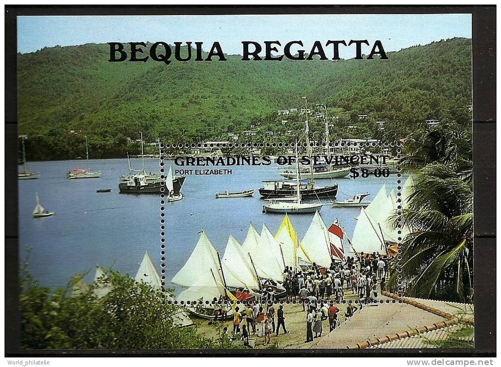 Saint-Vincent Grenadines 1988 N° BF 21 ** Sport Nautique, Régates De Bequia, Voiliers, Port-Elizabeth, Plages, Bateaux - St.Vincent E Grenadine