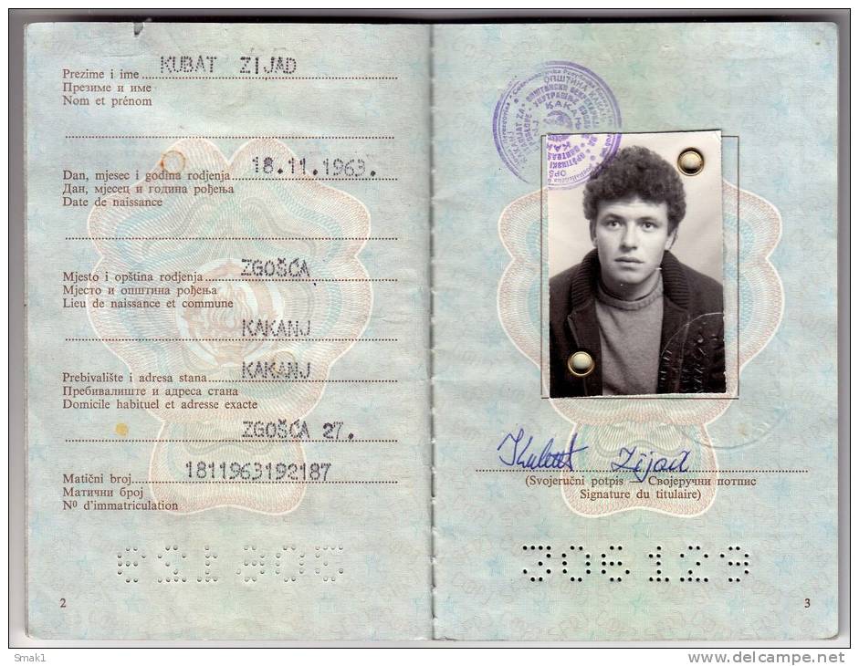 H PASSPORT SFRJ JUGOSLAVIA KAKANJ BOSNIA  WORK VISA FOR IRAQ - Historische Documenten