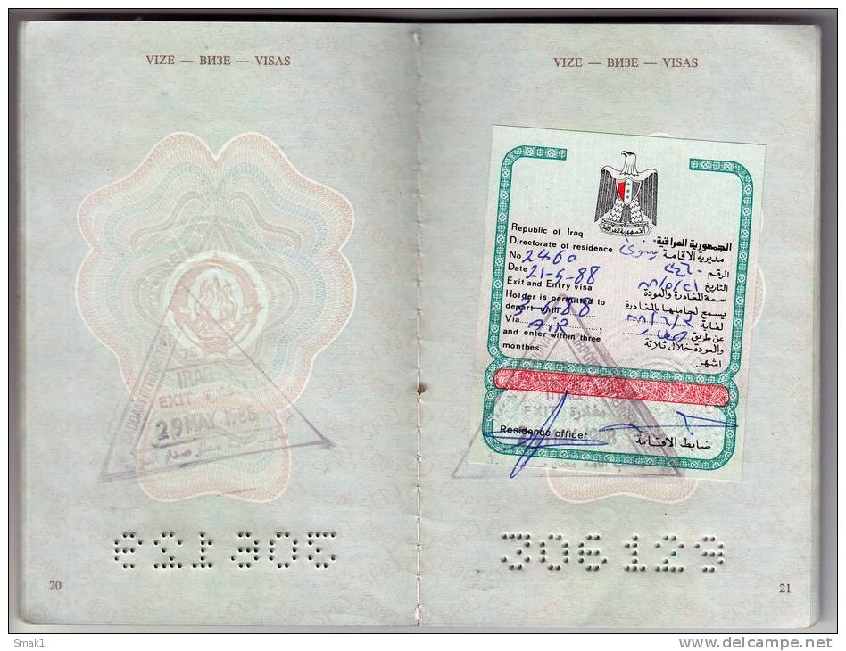 H PASSPORT SFRJ JUGOSLAVIA KAKANJ BOSNIA  WORK VISA FOR IRAQ - Historische Documenten