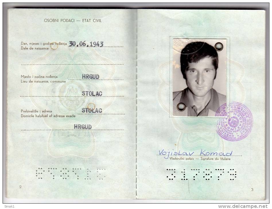 H PASSPORT SFRJ JUGOSLAVIA STOLAC BOSNIA  WORK VISA FOR IRAQ - Historical Documents