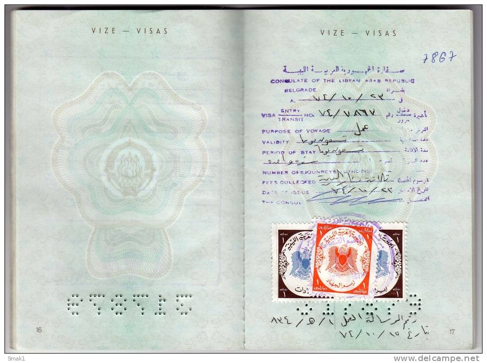H PASSPORT SFRJ JUGOSLAVIA STOLAC BOSNIA  WORK VISA FOR IRAQ - Historical Documents