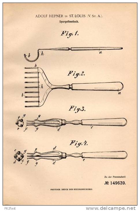 Original Patentschrift - Besteck Für Spargel , 1903 , A. Heppner In St. Louis , USA !!! - Antike Werkzeuge