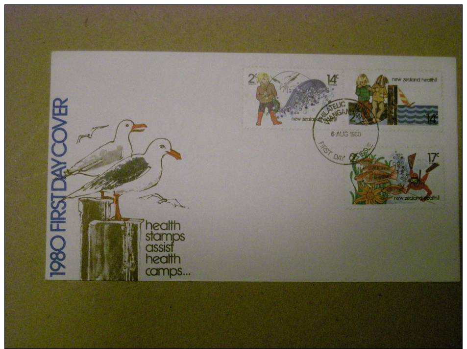 NEW ZEALAND FIRST DAY COVER 1980 HEALTH BIRDS AND FISHING - Other & Unclassified