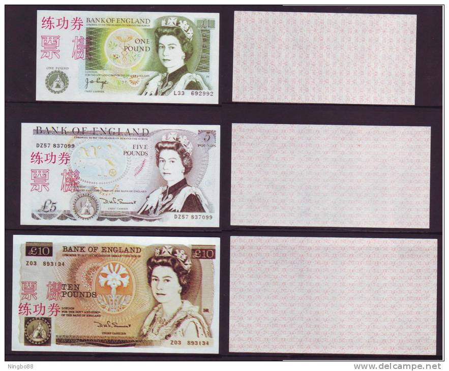 Replica,BOC Bank  Training/test Banknote,United Kingdom Great Britain POUND A Series 5 Different Note Specimen Overprint - [ 8] Fakes & Specimens