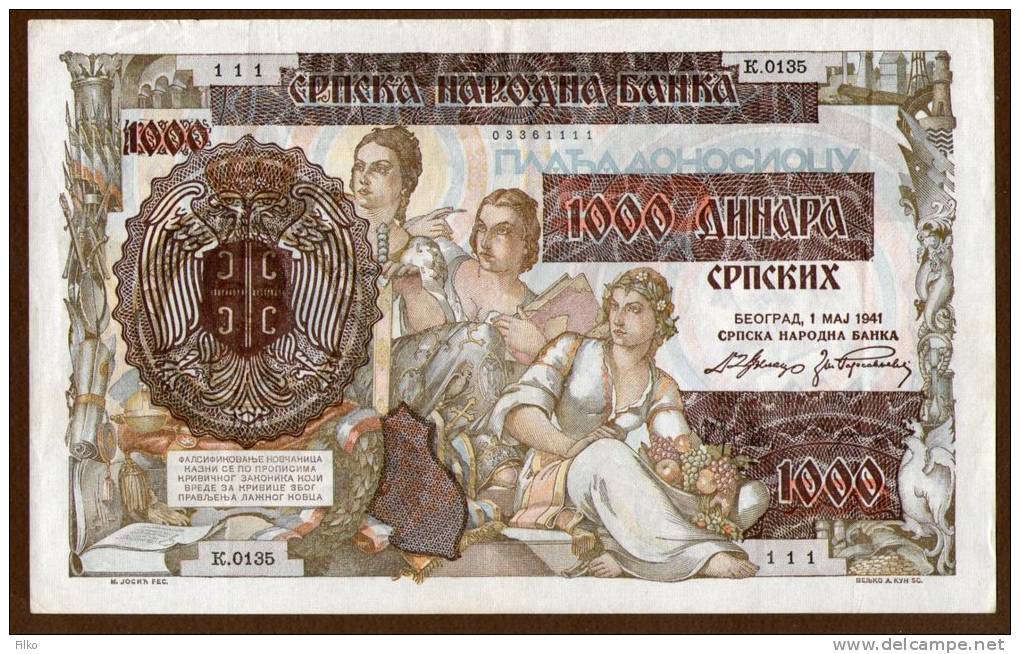 Germany, WWII Occupatie On Serbia 1000 Din.  01.05.1941,Ro.602,Pick:24,aUNC ,see Scan - Serbie