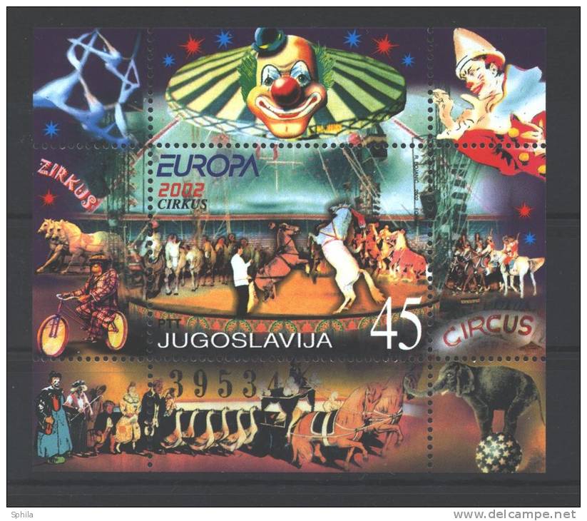 Jugoslawien – Yugoslavia 2002 Europa CEPT Souvenir Sheet Mint Never Hinged, 2 X; Michel # Block 53 - Blocks & Sheetlets