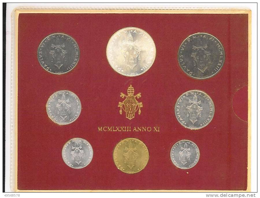 Vaticano 1973 - Serie Divisionale 8 Monete 1,2,5,10, 20, 50, 100,  Metalli Vari + £.500 AG - - Vatican