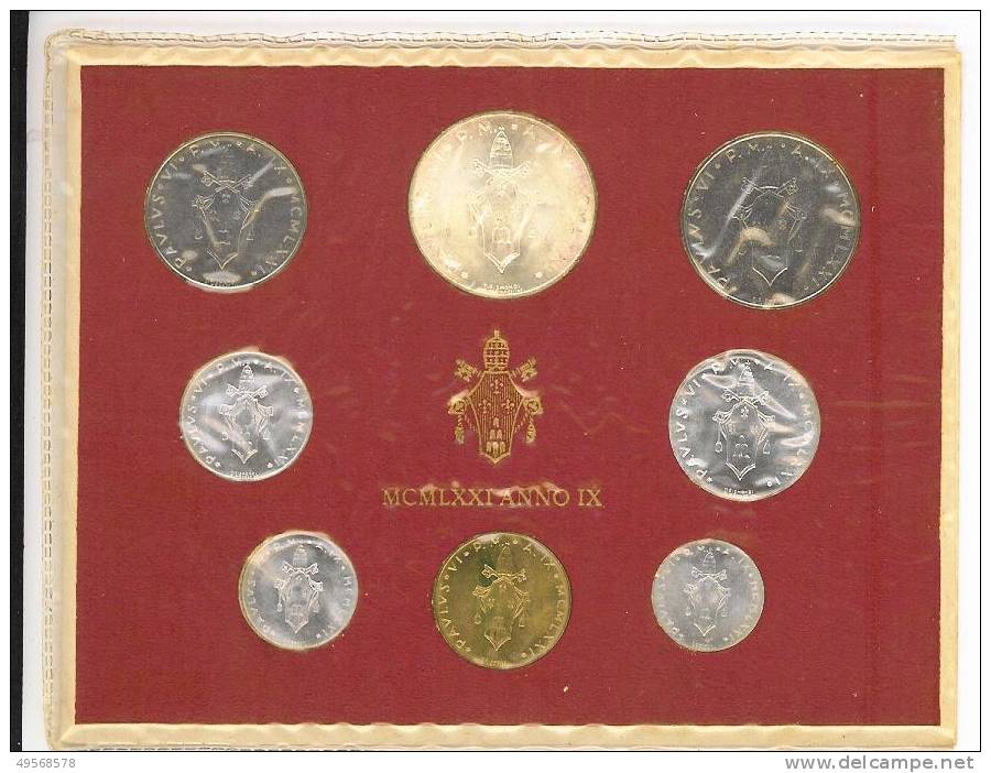 Vaticano 1971 - Serie Divisionale 8 Monete 1,2,5,10, 20, 50, 100,  Metalli Vari + £.500 AG - - Vatikan