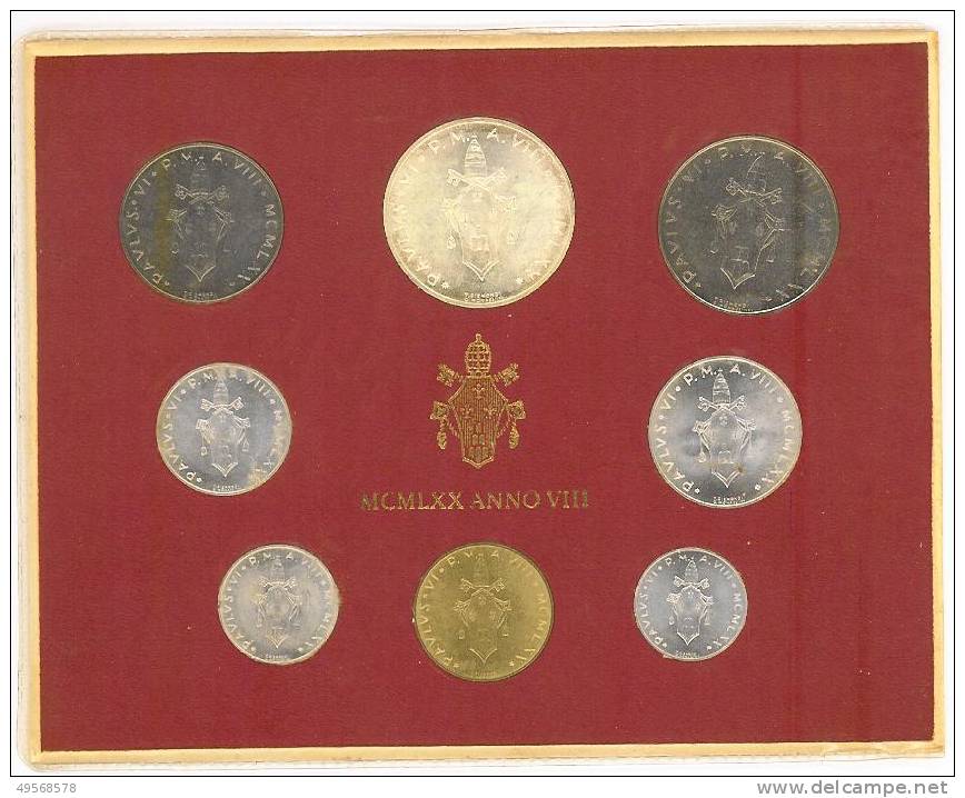 Vaticano 1970 - Serie Divisionale 8 Monete 1,2,5,10, 20, 50, 100,  Metalli Vari + £.500 AG - - Vaticano