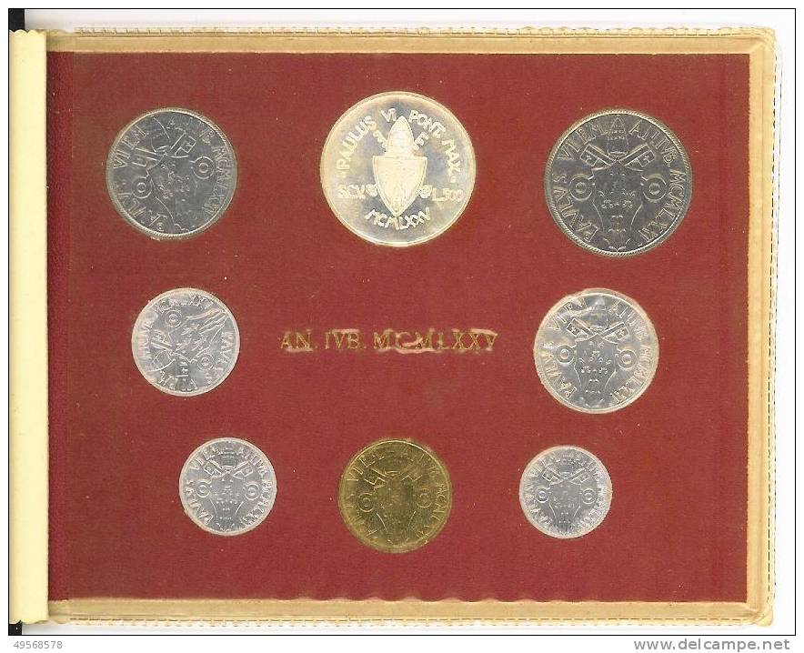 Vaticano 1975 - AN. IVB. MCMLXXV (ANNO SANTO) 8 Monete 1,2,5,10, 20, 50, 100,  Metalli Vari + £.500 AG - - Vatican