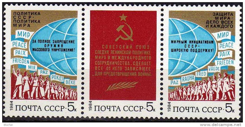 Friedens-Politik 1984 Sowjetunion 5386/8 ZD ** 1€ Demonstrationen Weltkugel Staatswappen Flag Se-tenant Of USSR CCCP SU - Ongebruikt