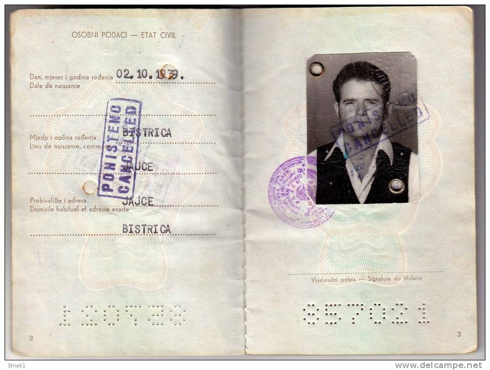 H PASSPORT SFRJ JUGOSLAVIA JAJCE BOSNIA  WORK VISA FOR IRAQ - Historical Documents