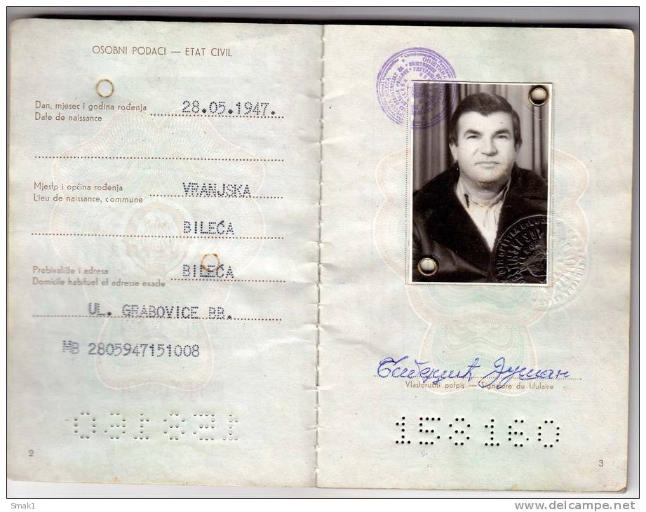 H PASSPORT SFRJ JUGOSLAVIA BILE&#262;A BOSNIA  WORK VISA FOR IRAQ - Historical Documents