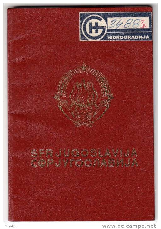 H PASSPORT SFRJ JUGOSLAVIA MIRI&#268;INA BOSNIA  WORK VISA FOR IRAQ - Historical Documents