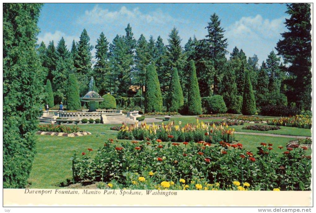 SPOKANE, WA, Photo PC -  Davenport Fountain, Manito Park,  Nice Stamp - Spokane