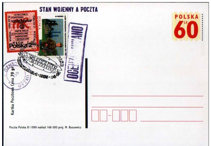 Poland Pologne, Martial Law In Poland, Postal Documentation, Postal Stationery 1999 - Other & Unclassified