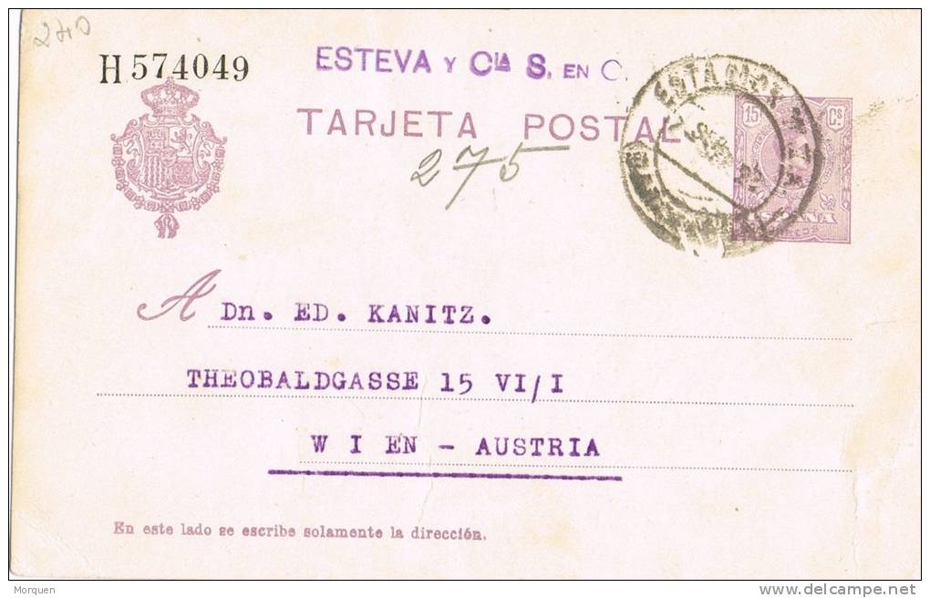 Entero Postal BARCELONA 1922. Tipo Medallon. Estacion M.Z.A. - 1850-1931