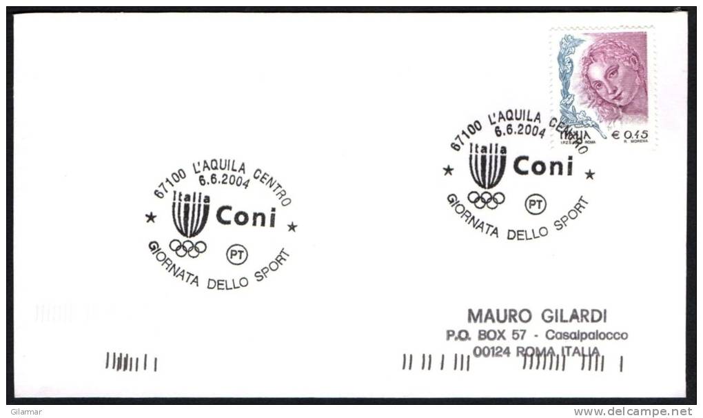 OLYMPIC RINGS - ITALIA L'AQUILA 2004 - C.O.N.I. - GIORNATA DELLO SPORT - CARD VIAGGIATA - Sommer 2004: Athen