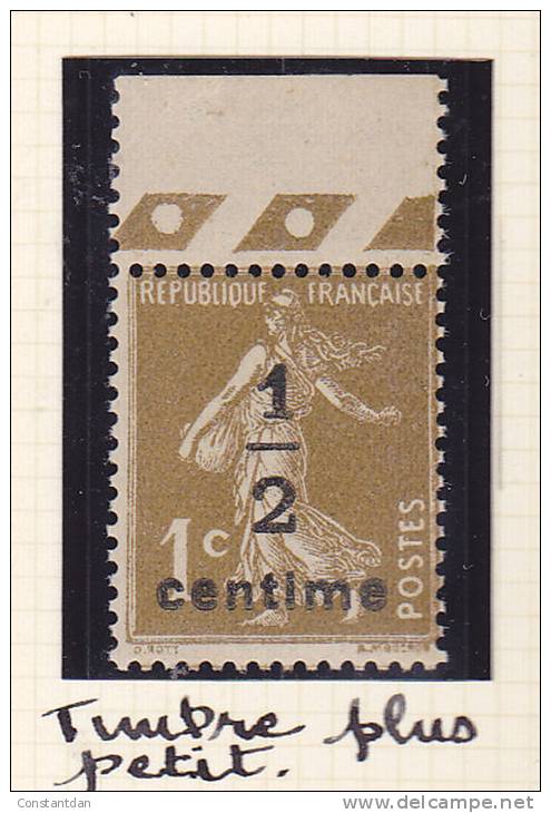 FRANCE N°279A 1/2C S 1C BISTRE OLIVE  TYPE SEMEUSE TIMBRE PLUS PETIT  NEUF SANS CHARNIERE - Unused Stamps