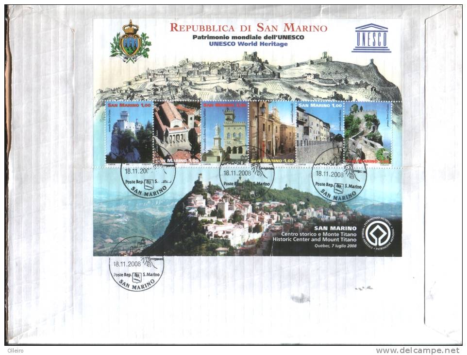 San Marino 2008 Busta FDC Con Foglietto San Marino Patrimonio UNESCO Natale-Anno Polare Internazionale -Pavese-De Amicis - Used Stamps