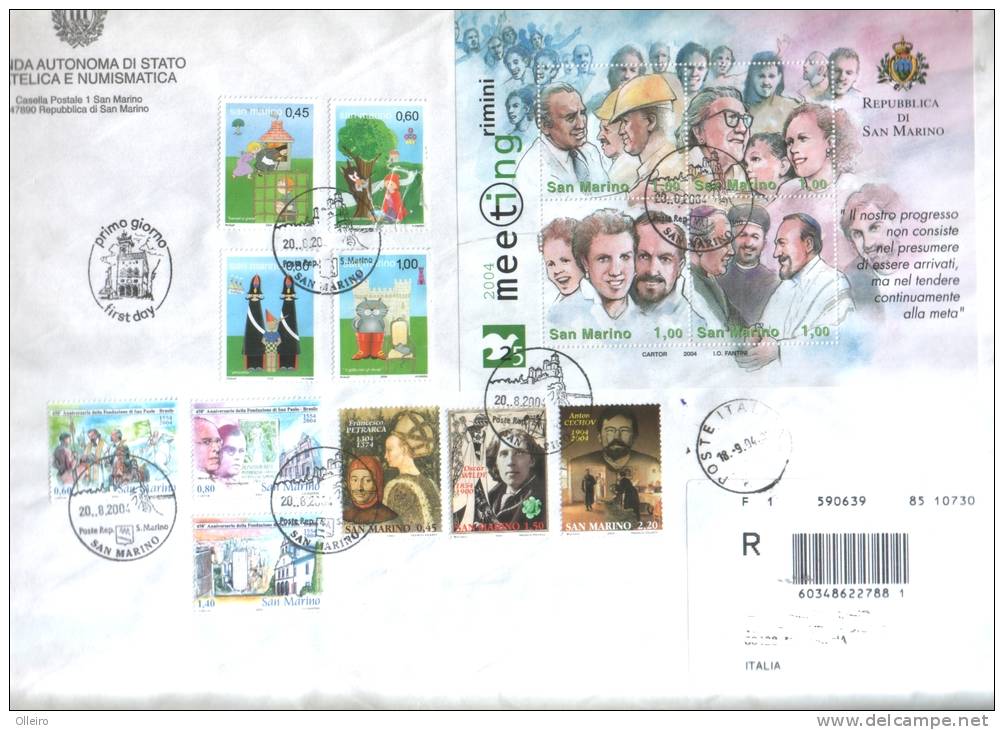 San Marino 2004 Busta FDC Con Foglietto Meeting Rimini-Un Mondo Di Favole-Personaggi Della Letteratura-450 San Paolo - Gebraucht