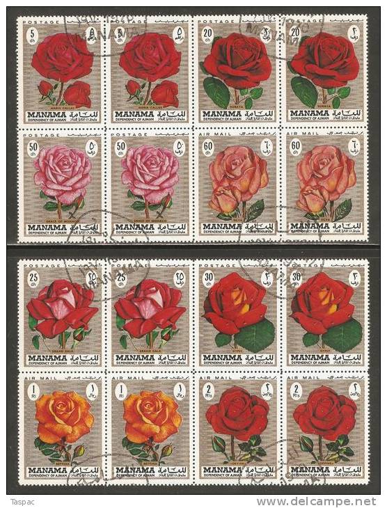 Manama 1971 Mi# A 441 A-H 411 A Used - 2 Blocks Of 8 (2 Set) - Roses - Manama