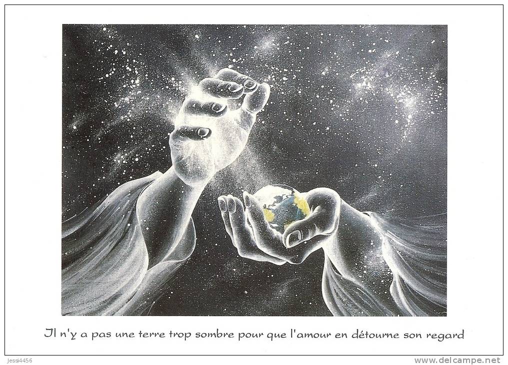 CPM Carte ésotérique Spiritualité Mythologie 15x10,5 Cm / Mains Terre Dieu Amour étoiles Cosmos Citation - Contes, Fables & Légendes