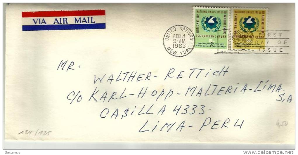 =UNO NY Briefe  1963 Nr 124,125 Fdc - Lettres & Documents