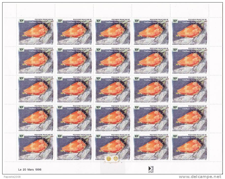 Polynésie Française / Tahiti - Coquillages De Polynésie - Feuille De 25 Timbres / 697 / 20/03/1996 - Neuf - Unused Stamps