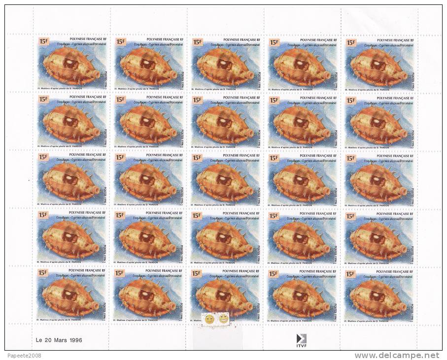 Polynésie Française / Tahiti - Coquillages De Polynésie - Feuille De 25 Timbres / 698 / 20/03/1996 - Neuf - Unused Stamps