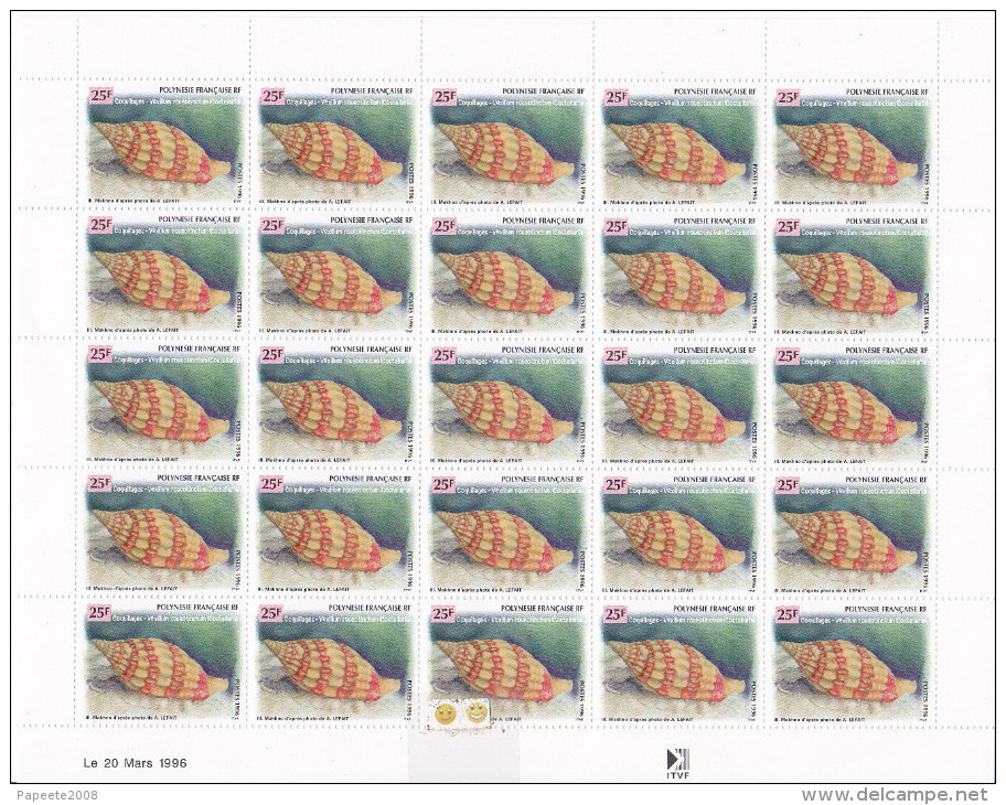 Polynésie Française / Tahiti - Coquillages De Polynésie - Feuille De 25 Timbres / 699 / 20/03/1996 - Neuf - Unused Stamps