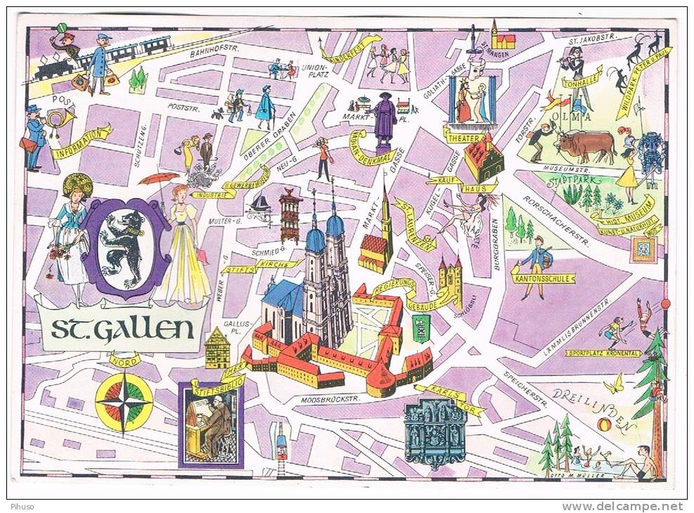 CH1809      ST. GALLEN :map Card Of The City ( Edited By British Petrol) - Saint-Gall