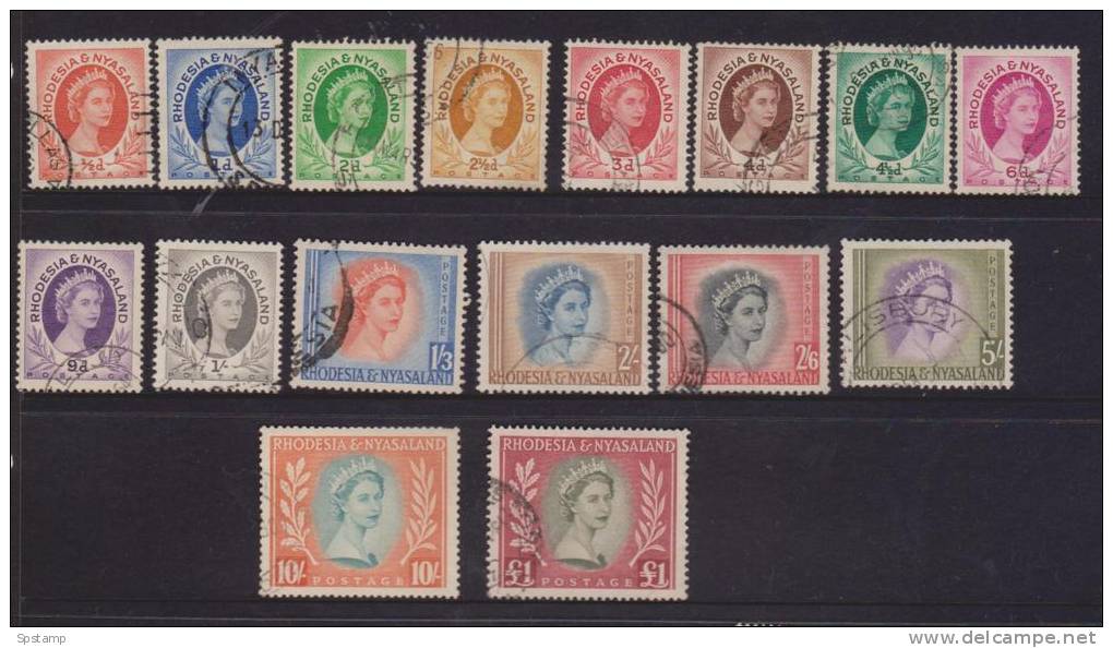 Rhodesia & Nyasaland 1954 QEII Definitive Set 16 FU - Rhodésie & Nyasaland (1954-1963)