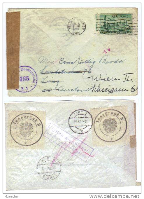 USA, 1953, Briefkuvert Von  Yellow Spring N.Linz (Empfängeranschr. Händisch Auf Wien Korr.) Mit Österr. Zensur (9456W) - Briefe U. Dokumente