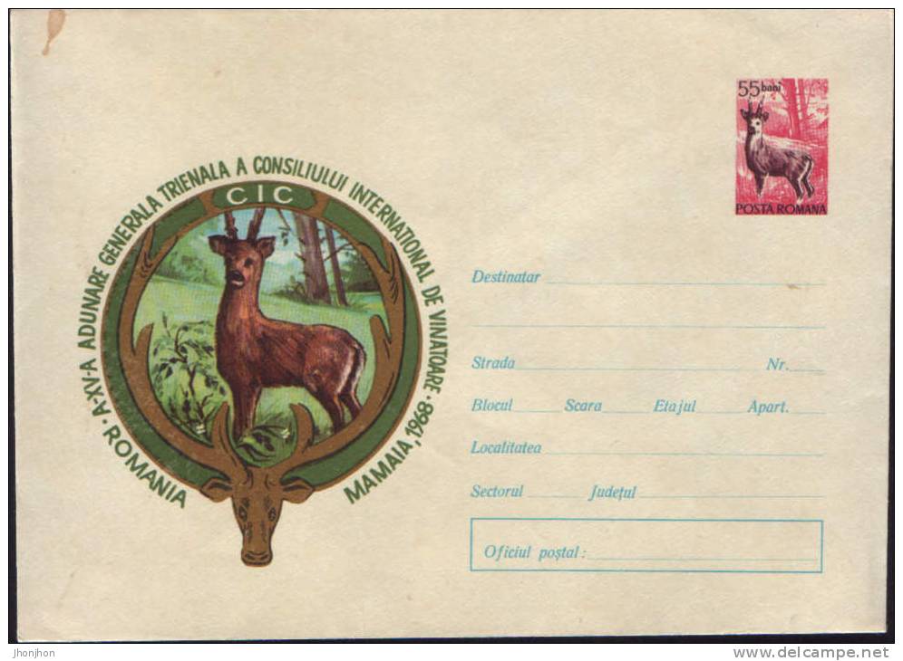 Romania-Postal Stationery Cover 1968-Doe;Biche;Hirschkuh- Unused - Game