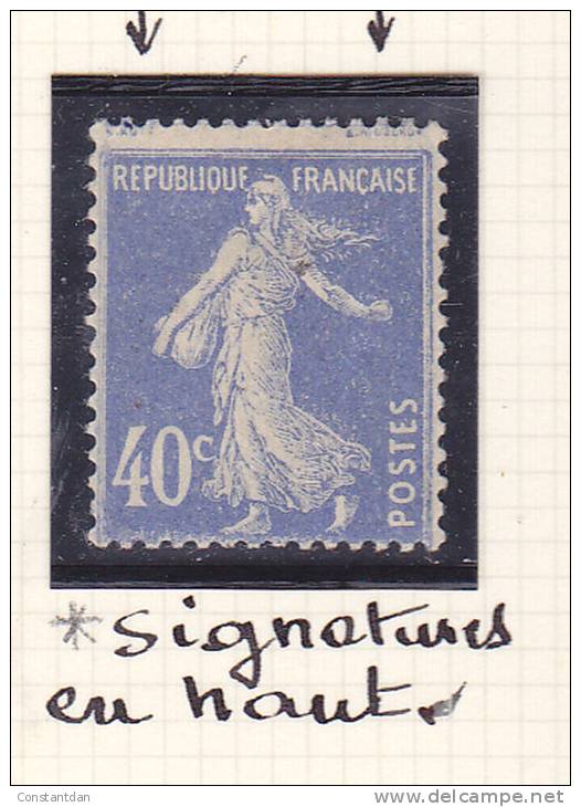 FRANCE N°237 40C OUTREMER TYPE SEMEUSE SIGNATURES EN HAUT NEUF AVEC  CHARNIERE - Neufs