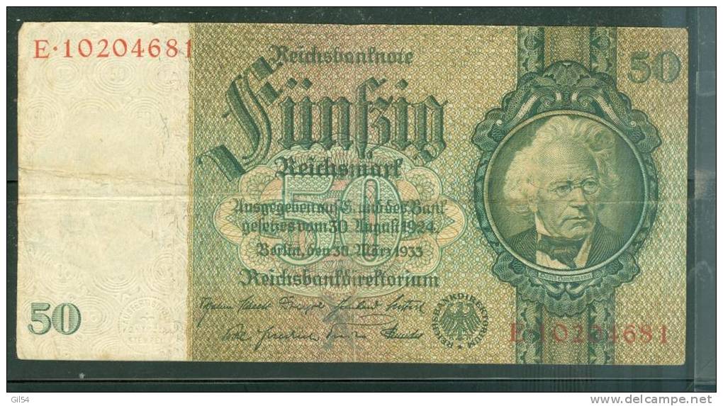 Germany  50 Reichsmark 1933 ( TRACE DE PLIS )  NON EPINGLE - Phi130B - 50 Reichsmark