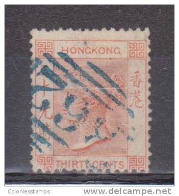 (SA0476) HONG KONG, 1863 (Queen Victoria, 30 C., Orange Red). Perf. 14. Mi # 14b. Used Stamp - Oblitérés