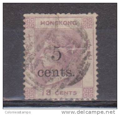 (SA0443) HONG KONG, 1879 (Queen Victoria, 5 C. On 18 C., Lilac). Mi # 25. Used Stamp - Usados