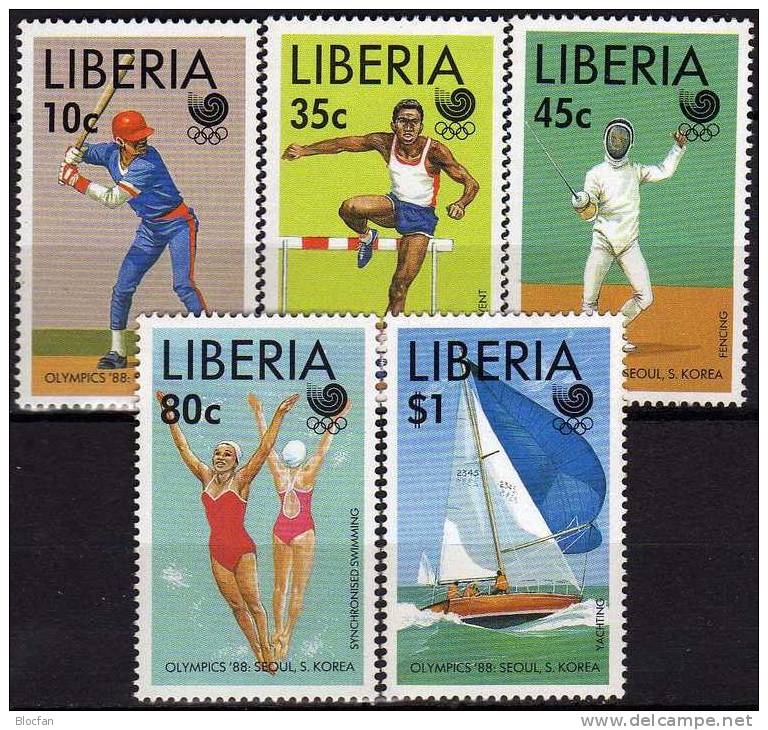 Sommer-Olympiade Corea 1988 Liberia 1424/8 ** 7€ Fechten Schimmen Segeln Bf Fogli Baseball Bloc Olympic Sheet Of Africa - Summer 1988: Seoul