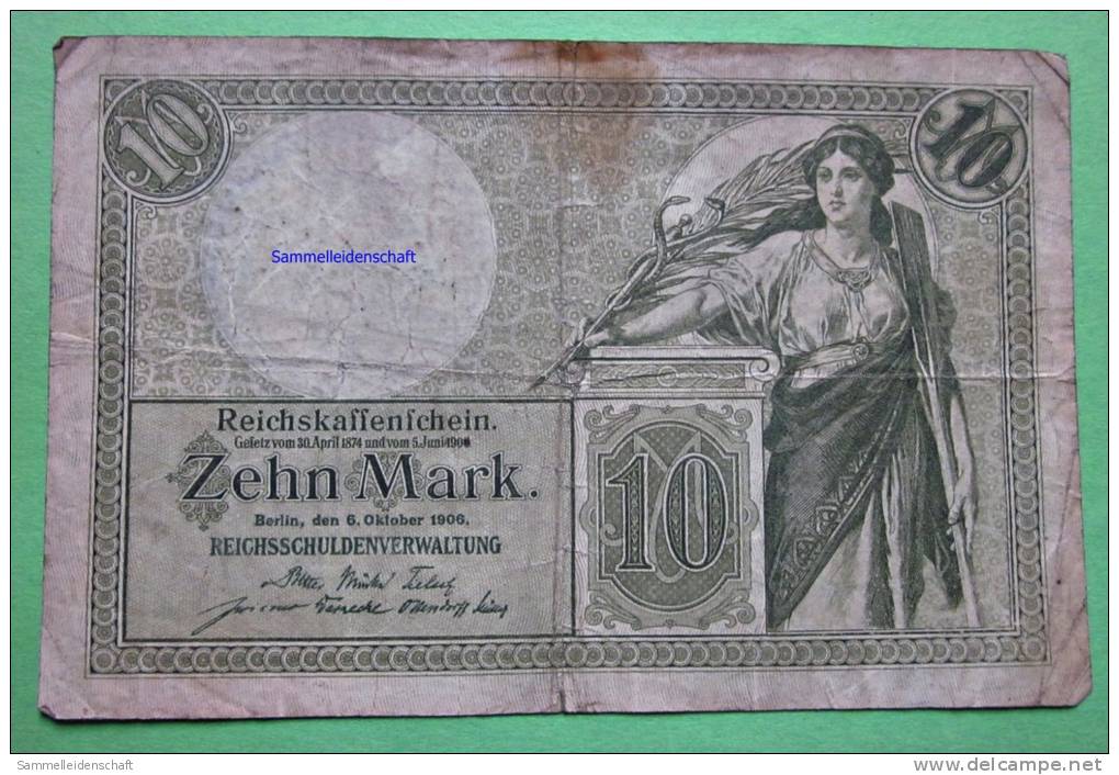 GERMANY KAISERREICH 10 Mark 6.10.1906 Reichskassenschein  Papermoney. - 10 Mark