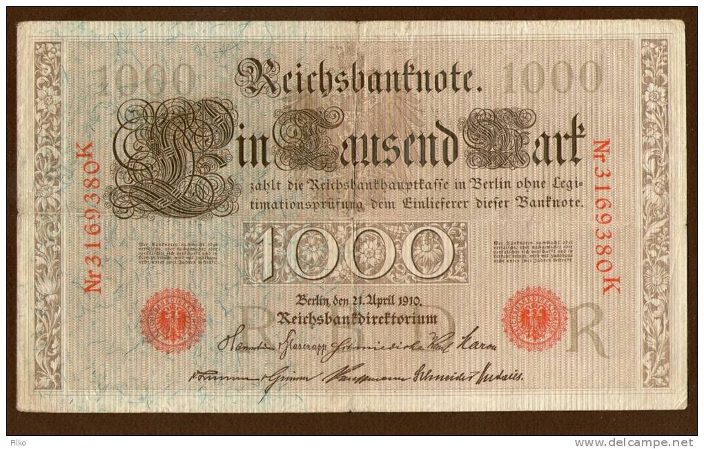 Germany,1000 Mark 21.4.10,P.44b,serie:K/R,7 Stellig,as Scan - 1000 Mark