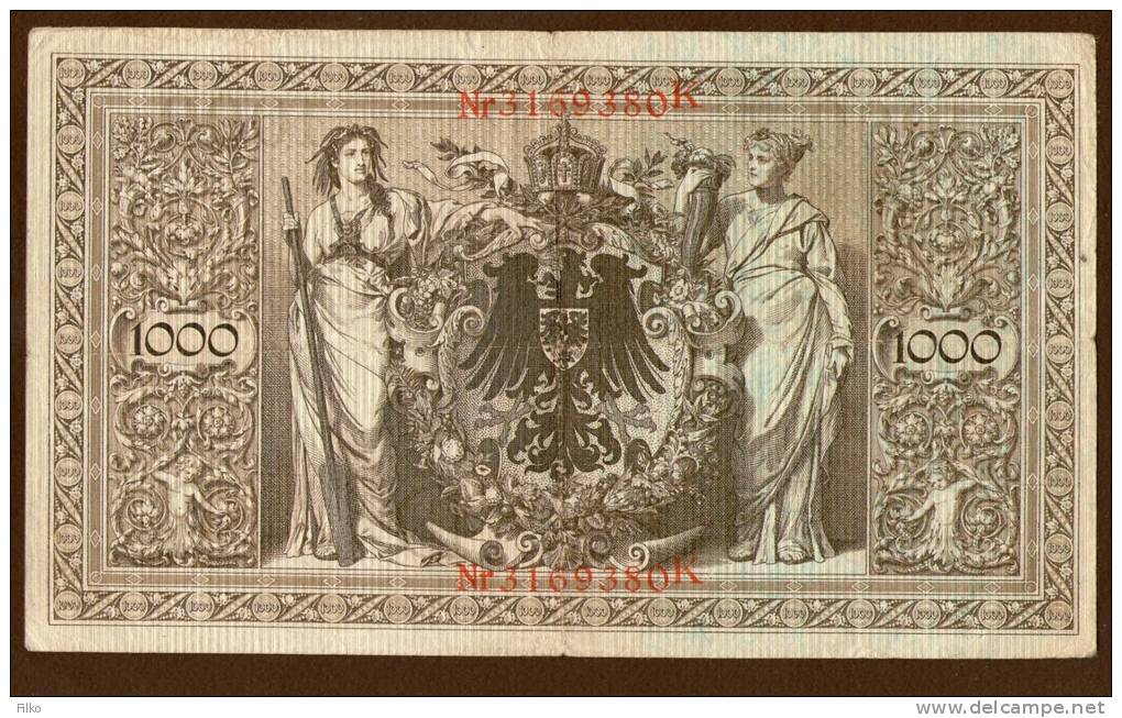 Germany,1000 Mark 21.4.10,P.44b,serie:K/R,7 Stellig,as Scan - 1.000 Mark