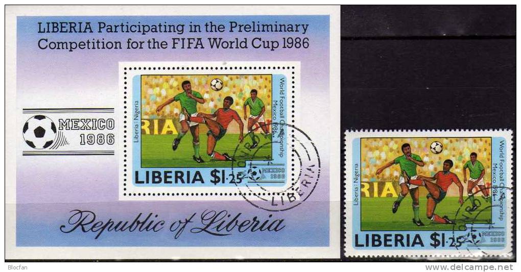 Fußball-WM 1986 Mexico Spiel Nigeria-Liberia 1335+Block 109 O 9€ Fussballer 2-Kampf Bf Fogli Soccer Bloc Sheet Of Africa - Liberia